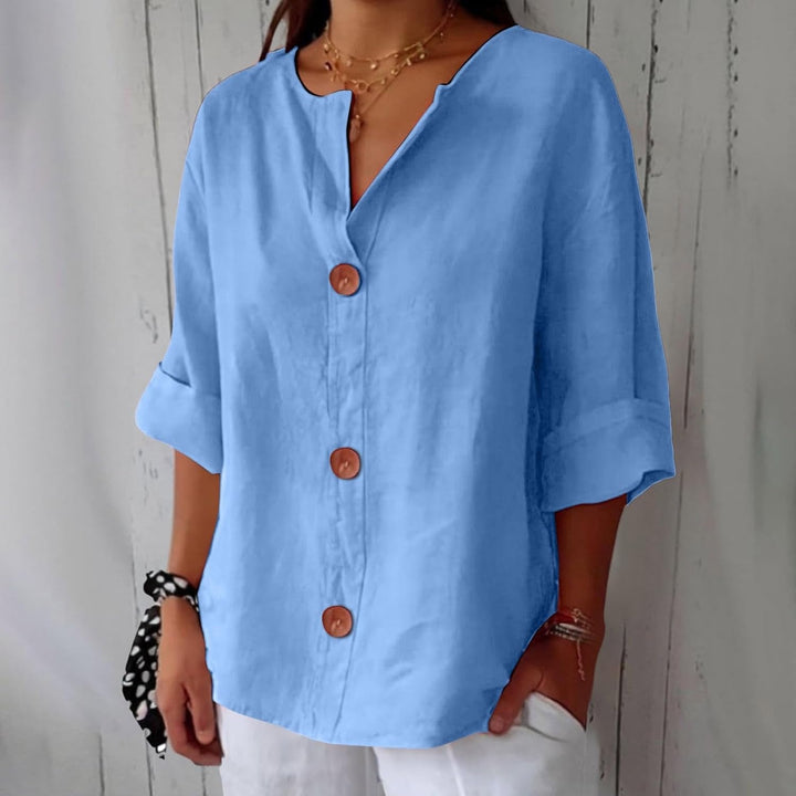 Sophia | Women's Linen Shirt Blouse with Buttons Half Sleeve