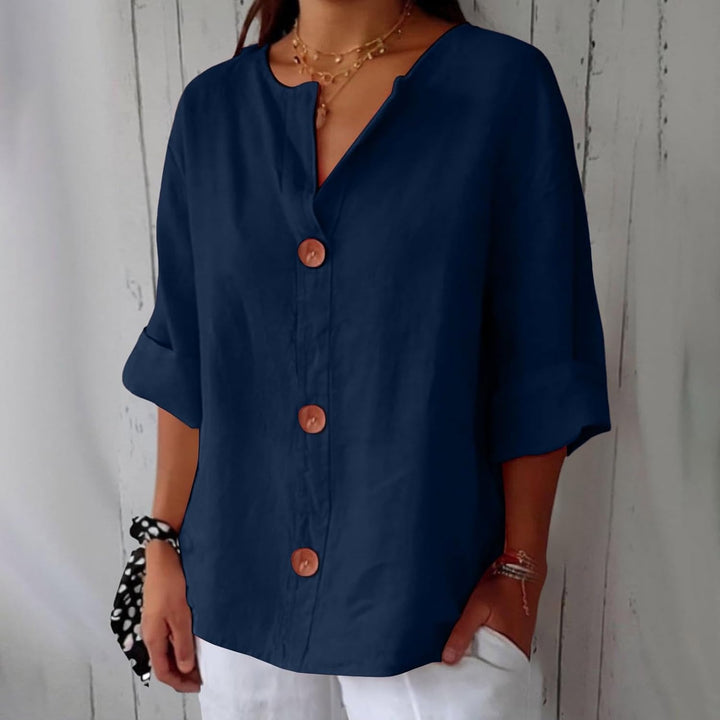 Sophia | Women's Linen Shirt Blouse with Buttons Half Sleeve