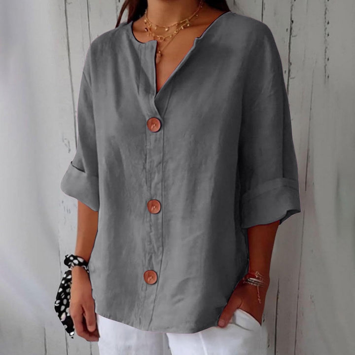 Sophia | Women's Linen Shirt Blouse with Buttons Half Sleeve