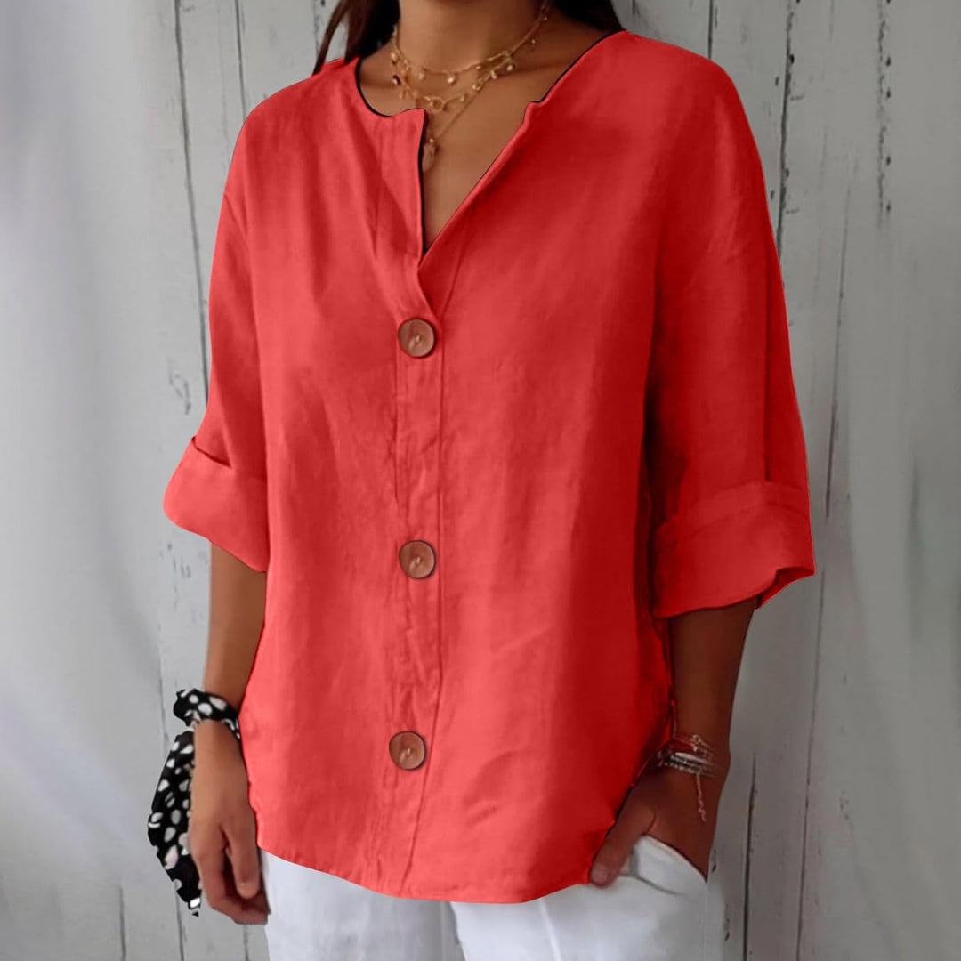 Sophia | Women's Linen Shirt Blouse with Buttons Half Sleeve