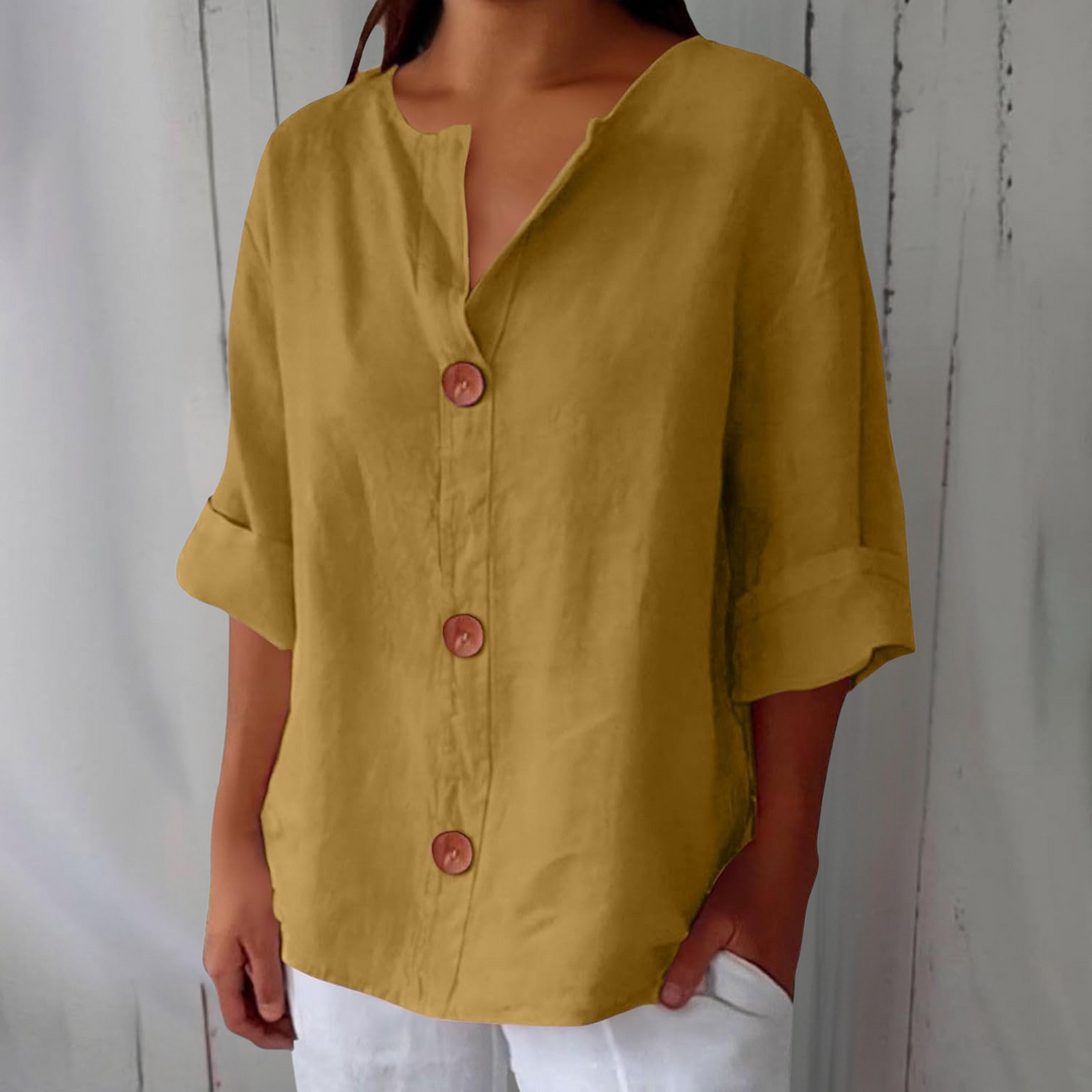 Sophia | Women's Linen Shirt Blouse with Buttons Half Sleeve