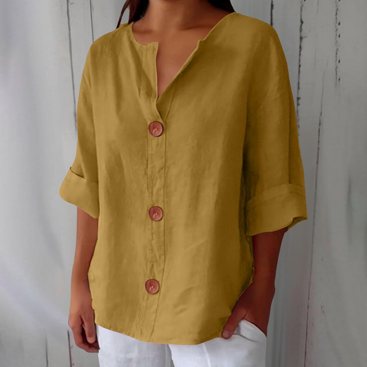 Sophia | Women's Linen Shirt Blouse with Buttons Half Sleeve