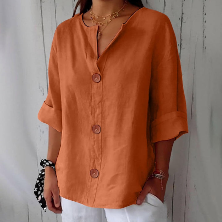 Sophia | Women's Linen Shirt Blouse with Buttons Half Sleeve