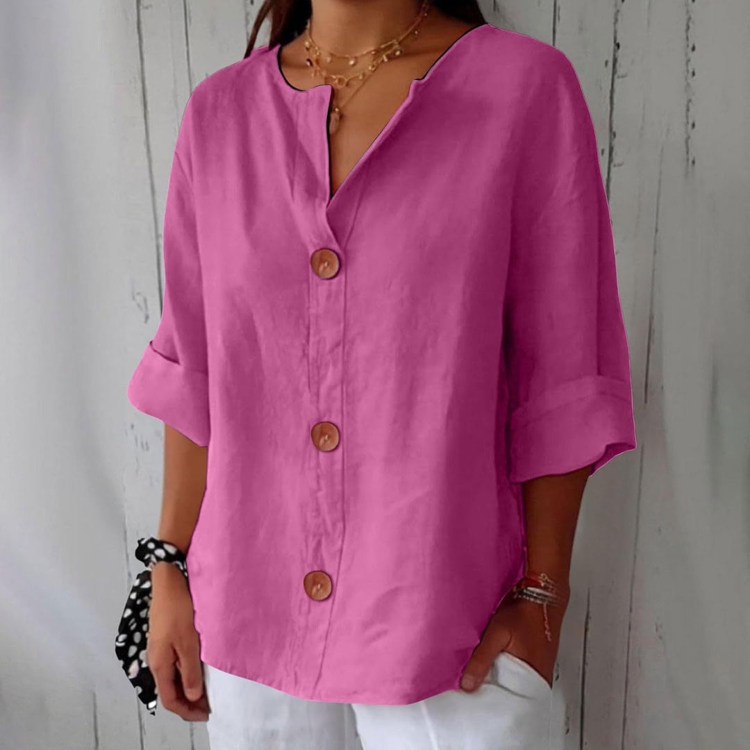 Sophia | Women's Linen Shirt Blouse with Buttons Half Sleeve
