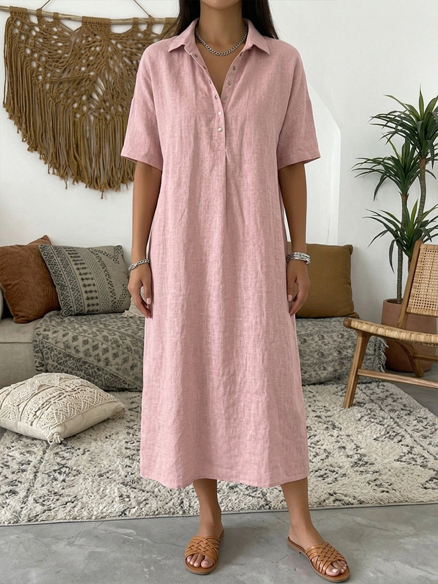 Sophia | Women's Linen Shirt Dress Midi Short Sleeve