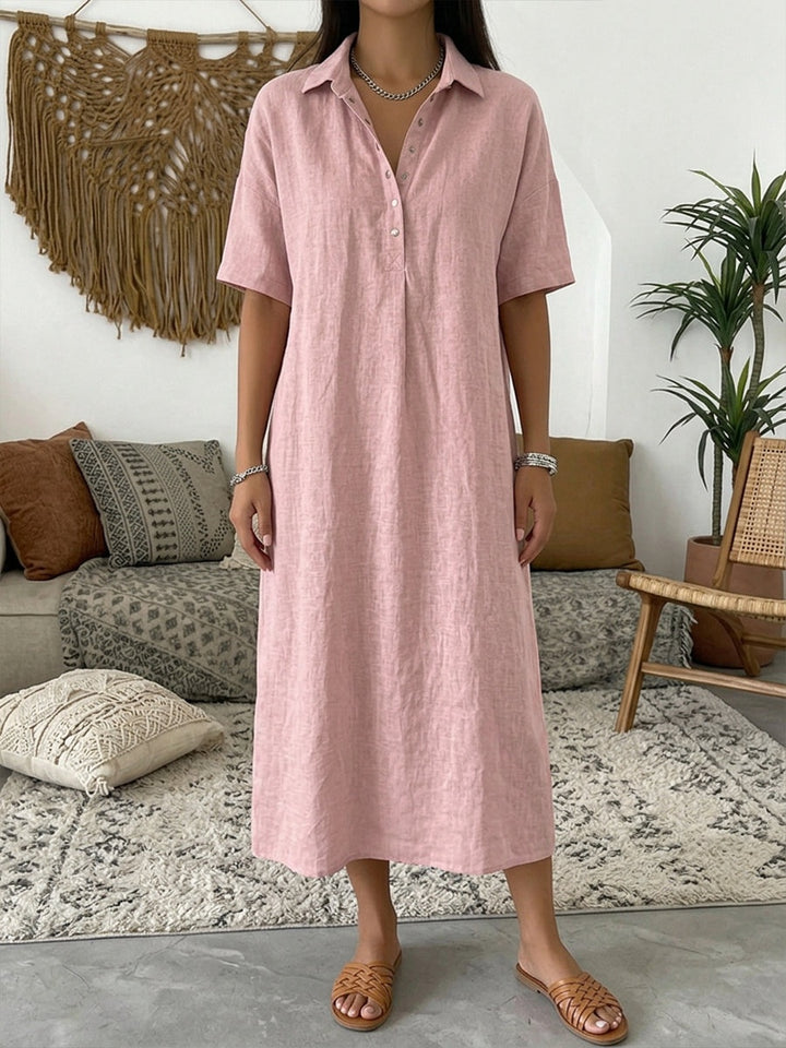 Sophia | Women's Linen Shirt Dress Midi Short Sleeve