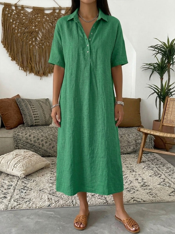 Sophia | Women's Linen Shirt Dress Midi Short Sleeve