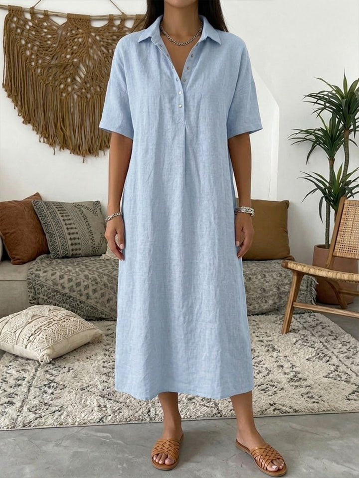 Sophia | Women's Linen Shirt Dress Midi Short Sleeve