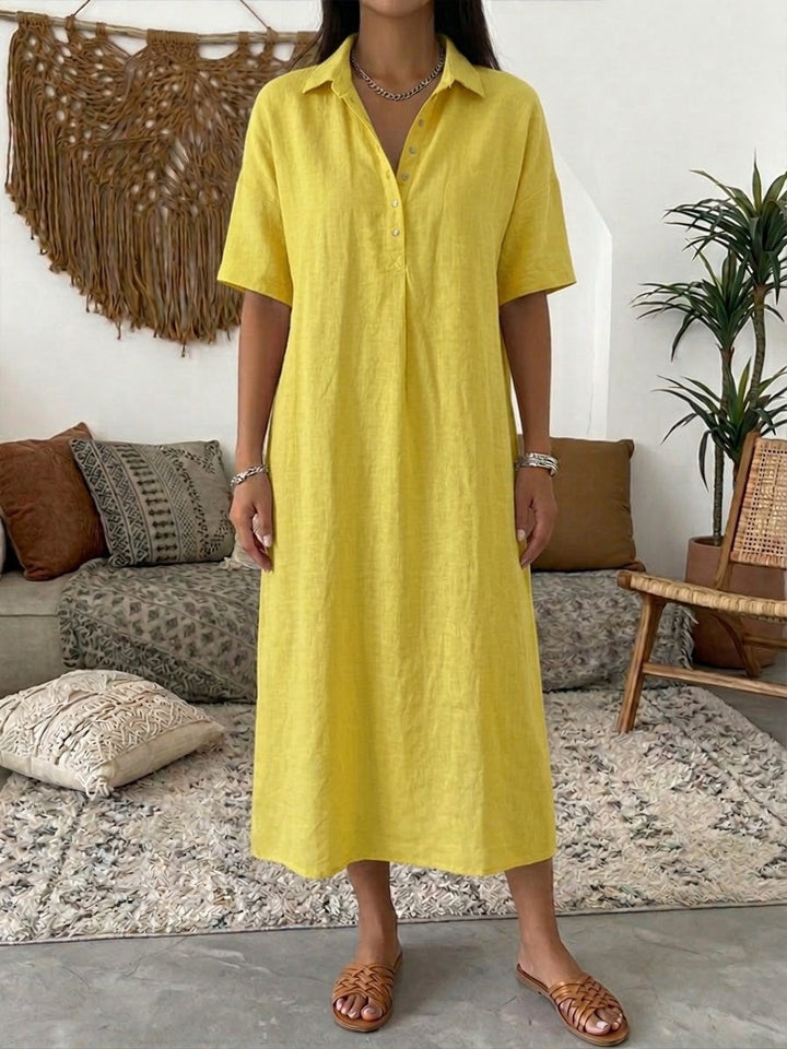 Sophia | Women's Linen Shirt Dress Midi Short Sleeve
