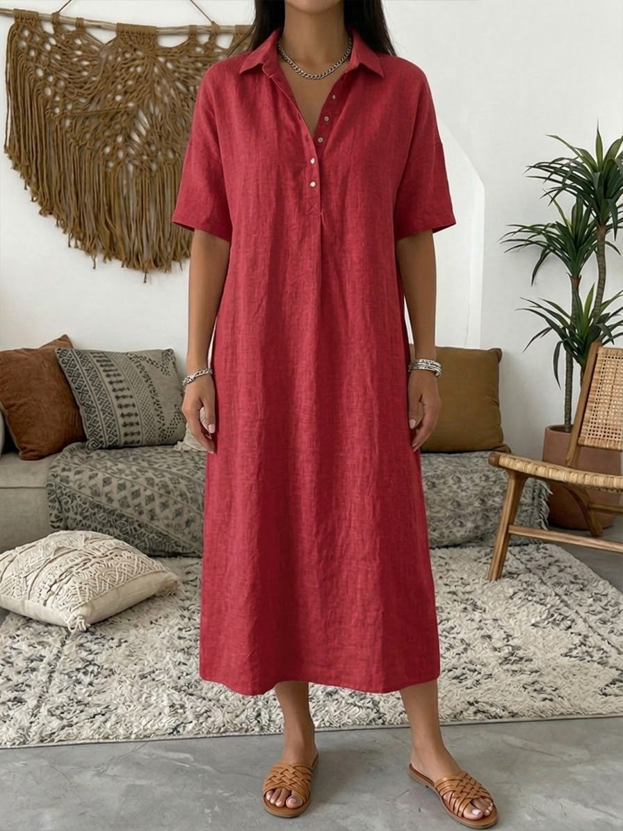Sophia | Women's Linen Shirt Dress Midi Short Sleeve