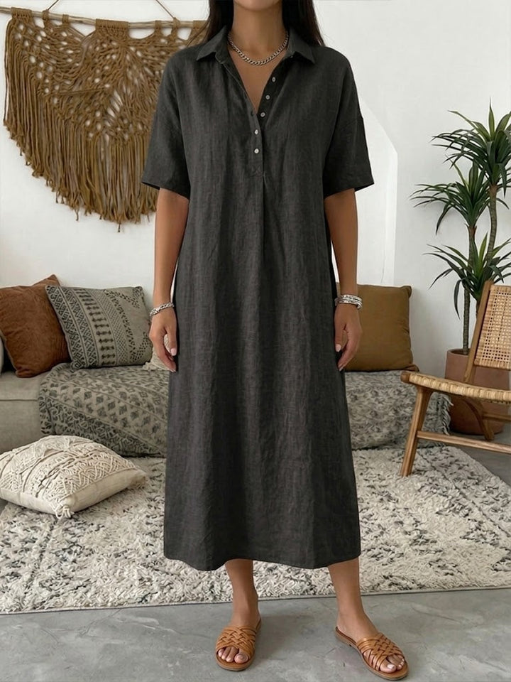 Sophia | Women's Linen Shirt Dress Midi Short Sleeve