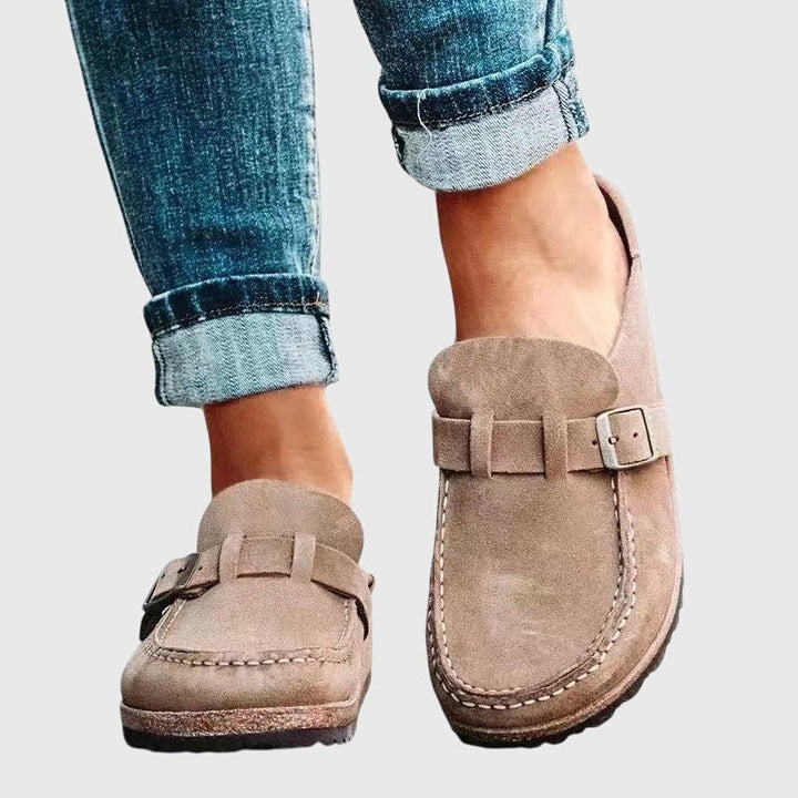 Stella | Women's Suede-Look Slip On Clogs with Buckle
