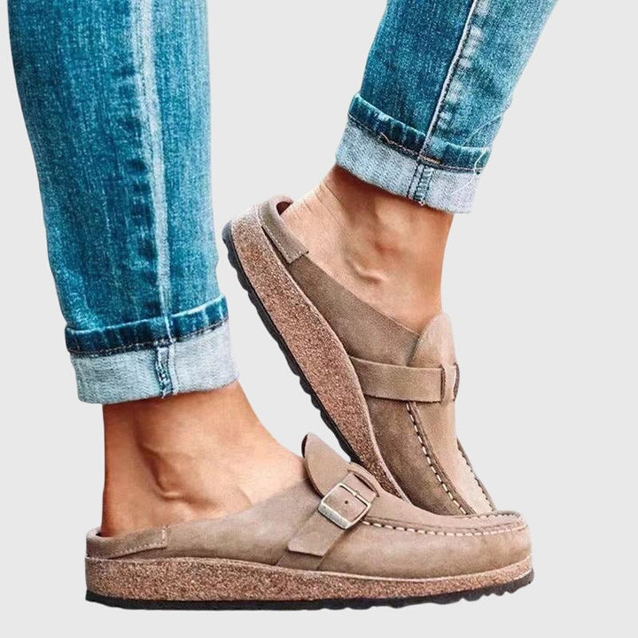 Stella | Women's Suede-Look Slip On Clogs with Buckle