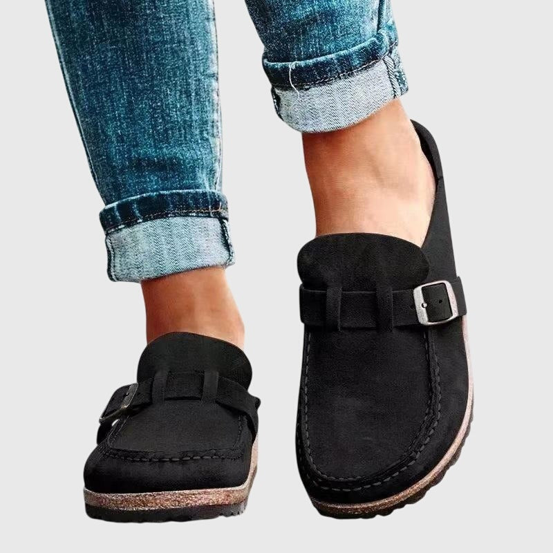 Stella | Women's Suede-Look Slip On Clogs with Buckle