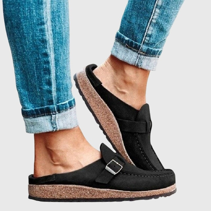 Stella | Women's Suede-Look Slip On Clogs with Buckle