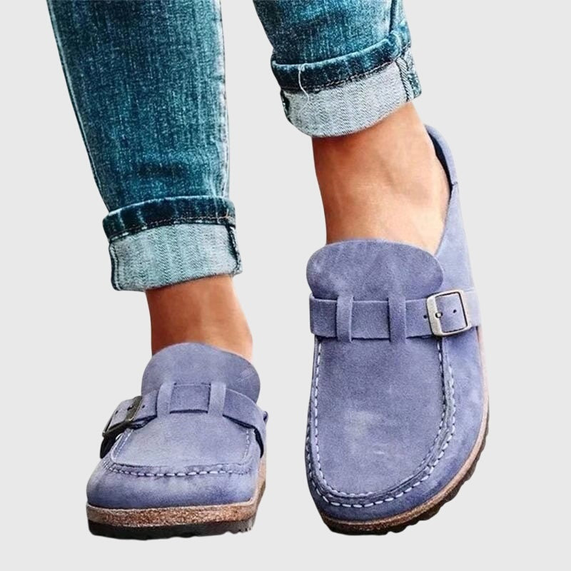 Stella | Women's Suede-Look Slip On Clogs with Buckle