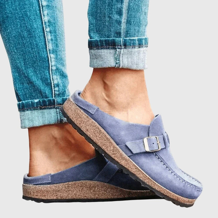 Stella | Women's Suede-Look Slip On Clogs with Buckle