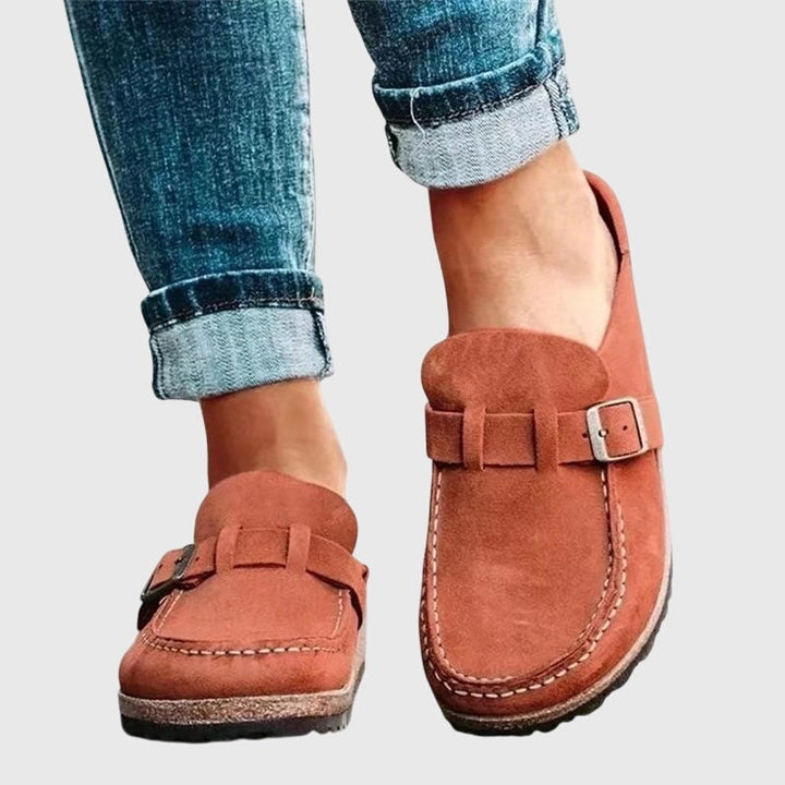 Stella | Women's Suede-Look Slip On Clogs with Buckle