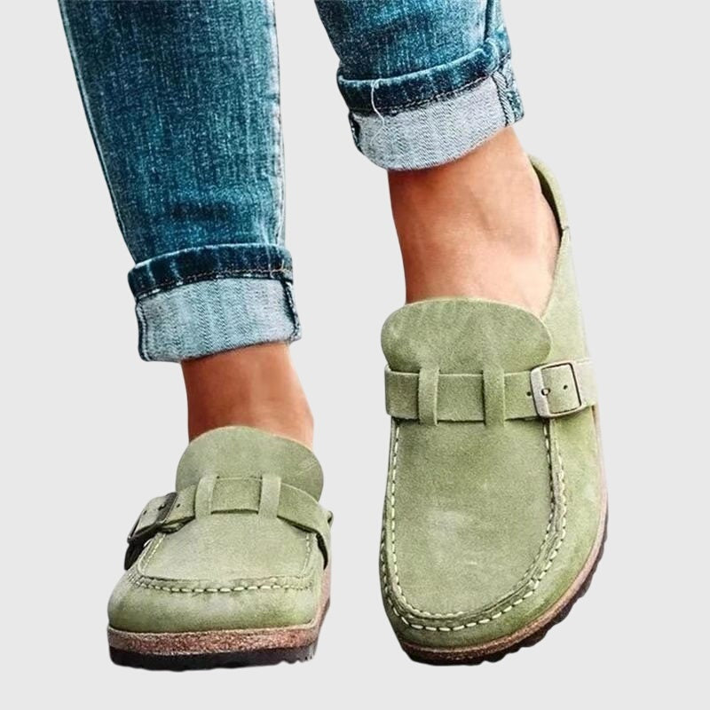 Stella | Women's Suede-Look Slip On Clogs with Buckle
