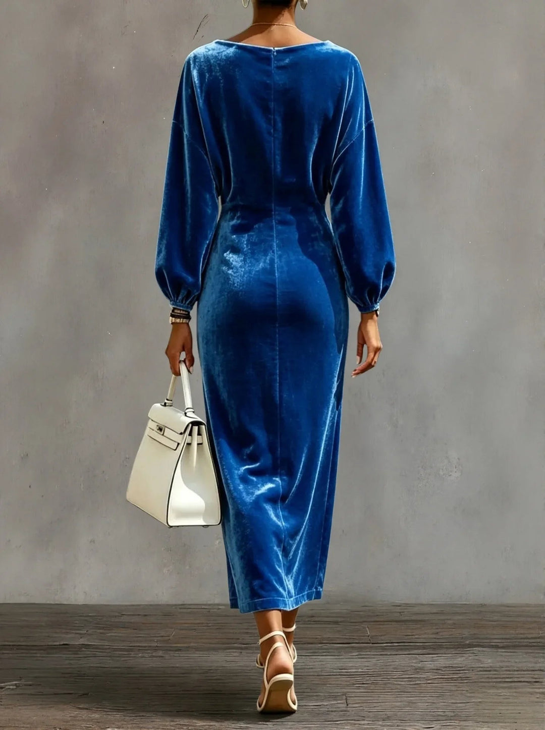 Victoria | Women's Cocktail Midi Dress Cowl Neck Long Sleeve