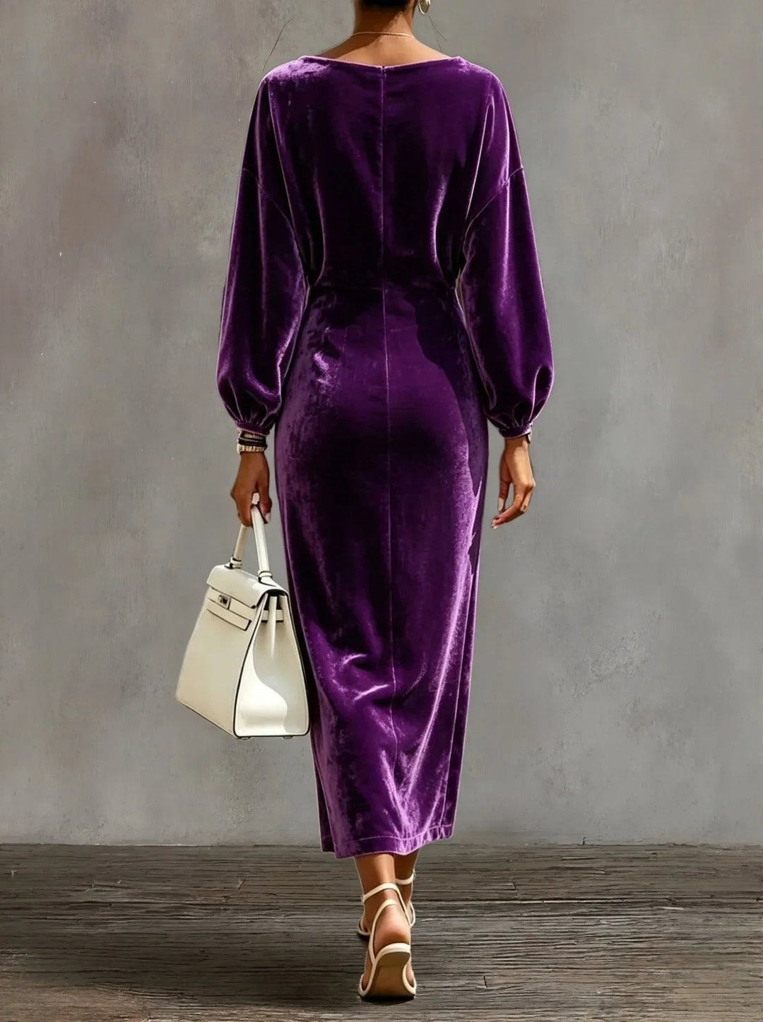 Victoria | Women's Cocktail Midi Dress Cowl Neck Long Sleeve