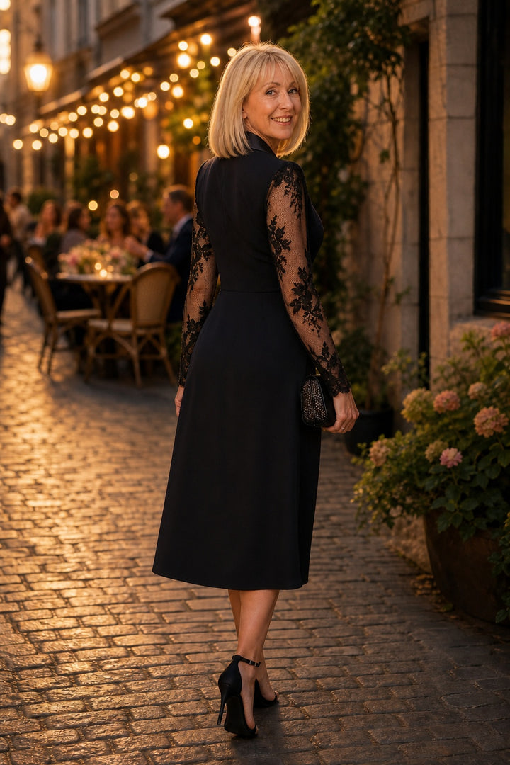 Violet | Women's Wrap Midi Cocktail Dress with Lace Sleeves