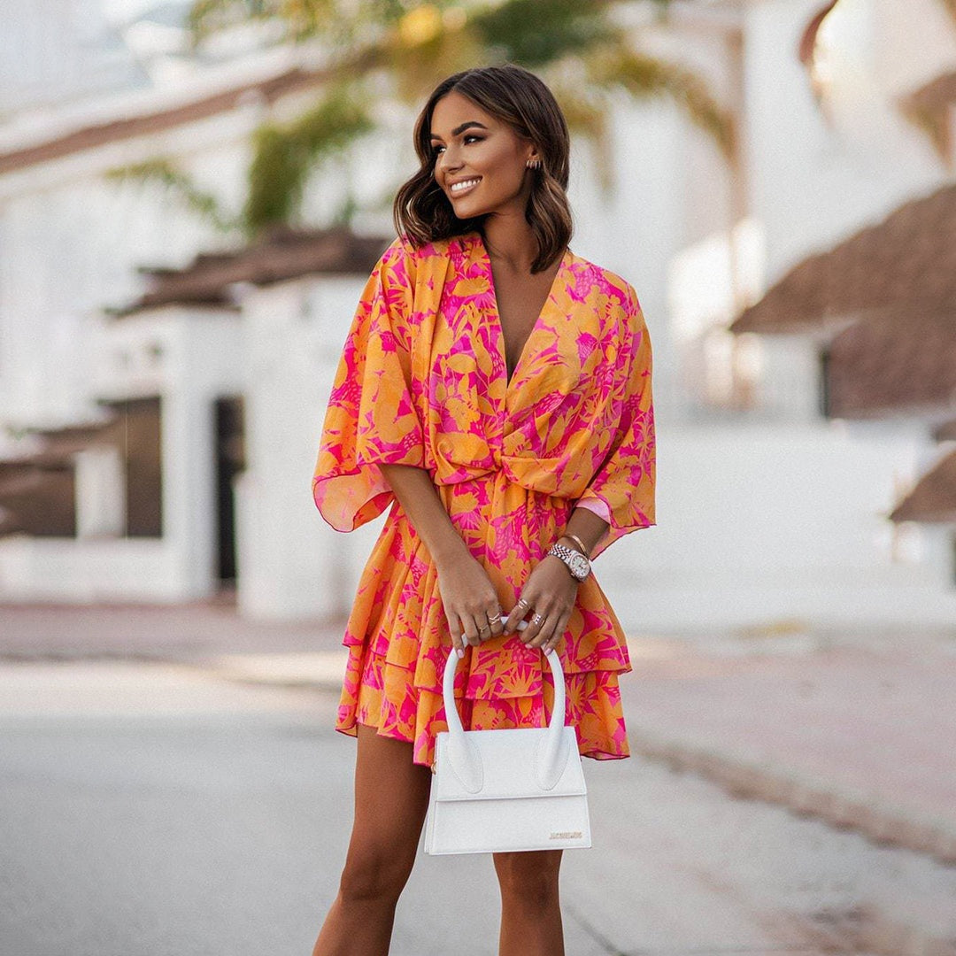 Vivian | Women's Floral Mini Dress V-Neck Summer Dress