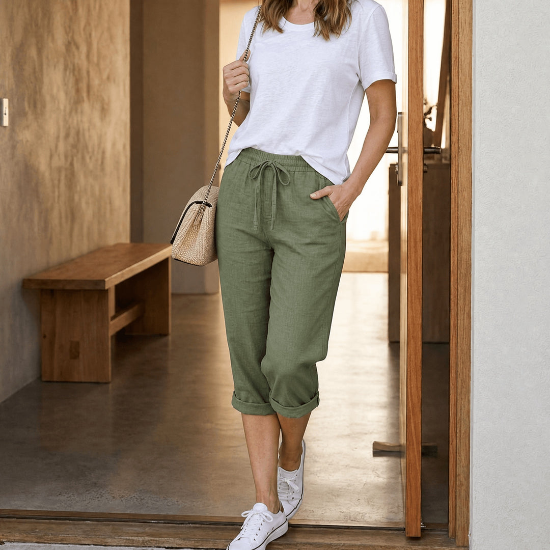 Willow | Women's Linen Capri Pants Drawstring Summer Pants