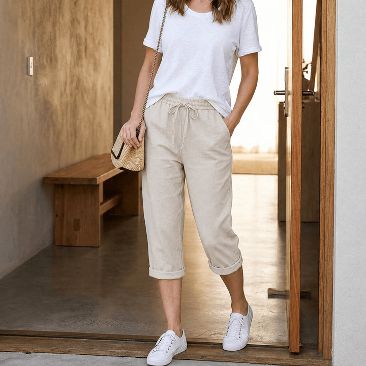 Willow | Women's Linen Capri Pants Drawstring Summer Pants