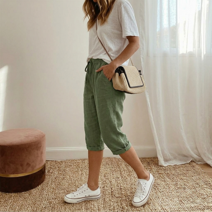 Willow | Women's Linen Capri Pants Drawstring Summer Pants