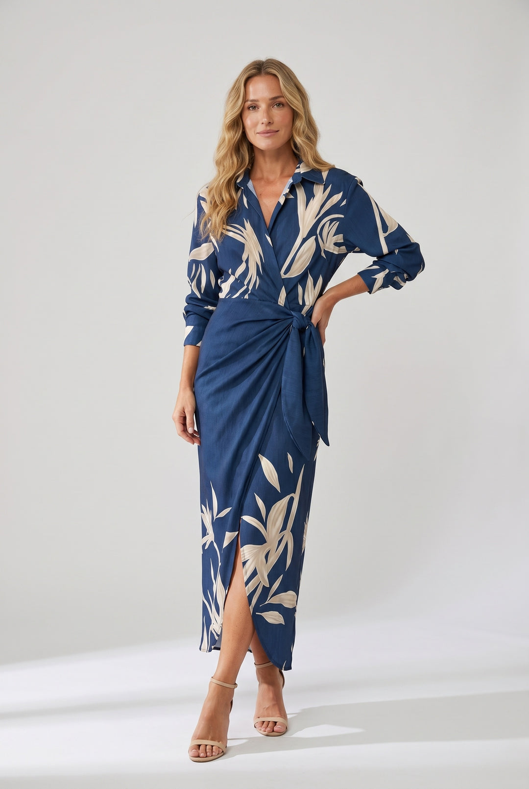 Zoe | Women's Floral Maxi Shirt Dress Wrap Style Long Sleeve