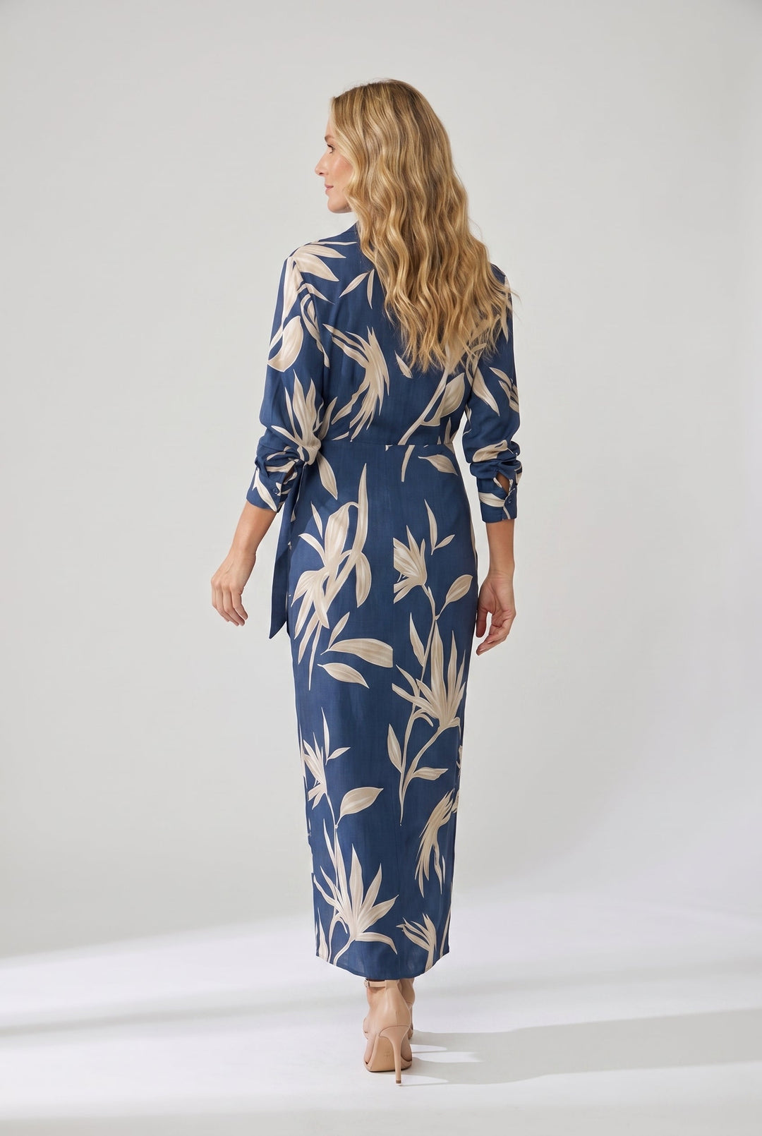 Zoe | Women's Floral Maxi Shirt Dress Wrap Style Long Sleeve