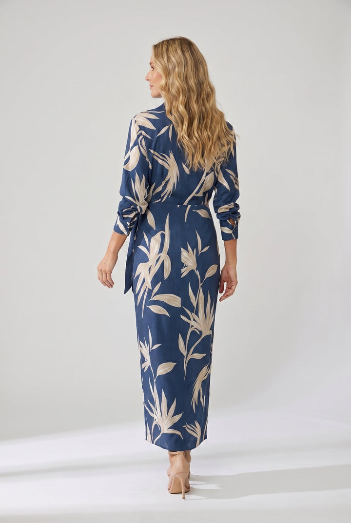 Zoe | Women's Floral Maxi Shirt Dress Wrap Style Long Sleeve