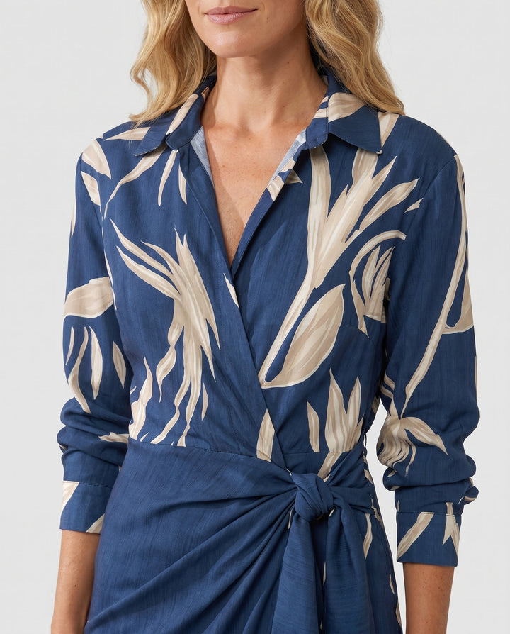 Zoe | Women's Floral Maxi Shirt Dress Wrap Style Long Sleeve