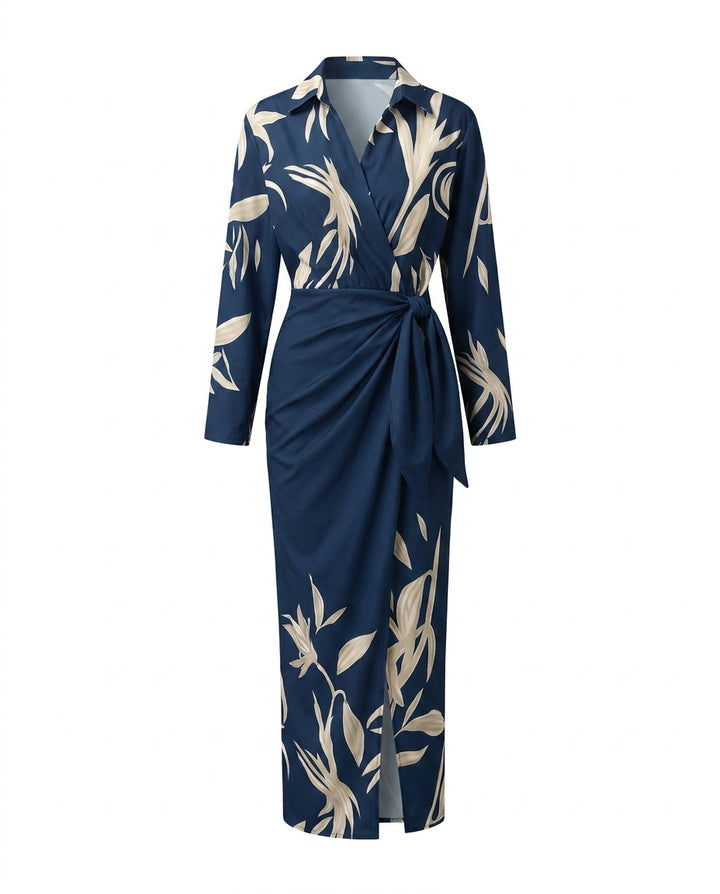 Zoe | Women's Floral Maxi Shirt Dress Wrap Style Long Sleeve