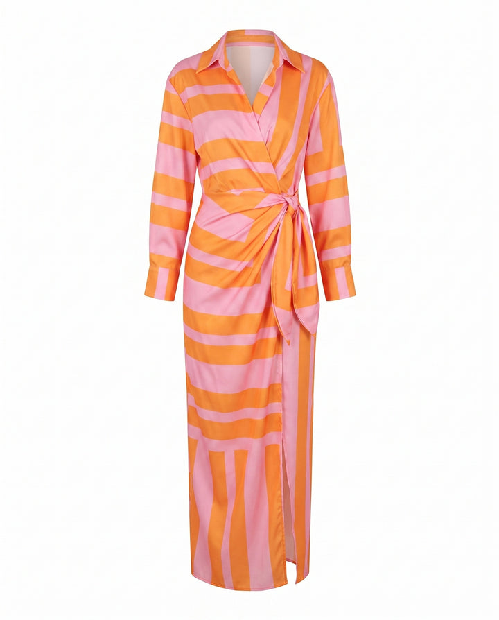 Zoe | Women's Floral Maxi Shirt Dress Wrap Style Long Sleeve