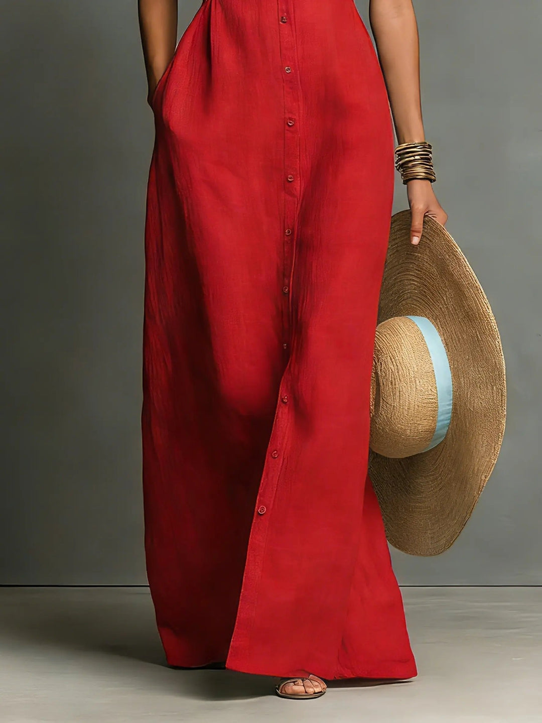 Zoe | Women's Sleeveless Linen Dress Button-Front Maxi Shirt Dress