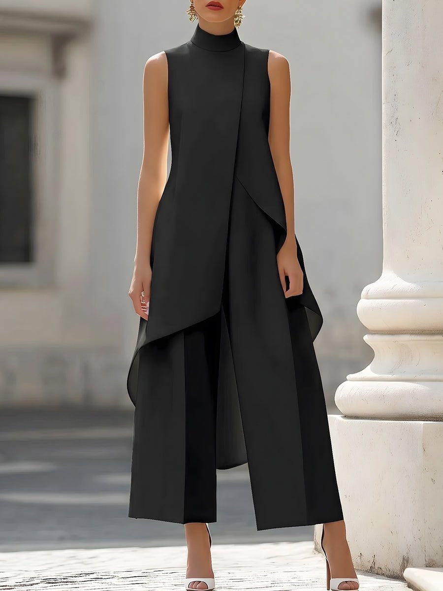 Zoey | Women's Co Ord Pant Set Asymmetric High Neck Wide Leg