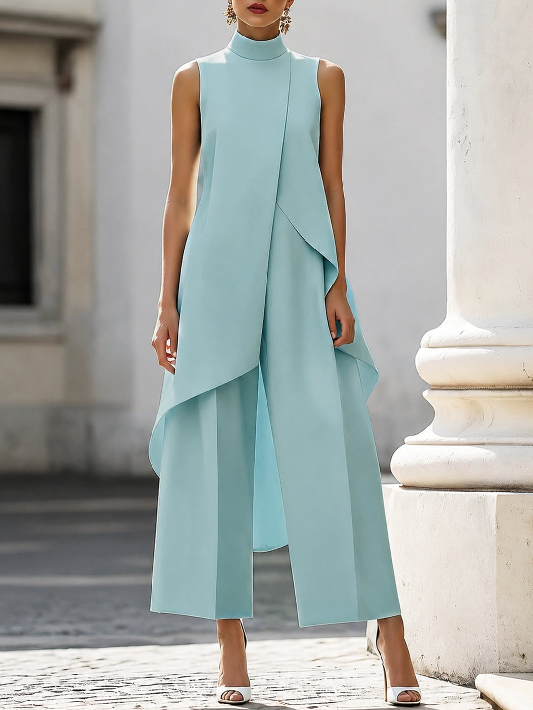 Zoey | Women's Co Ord Pant Set Asymmetric High Neck Wide Leg