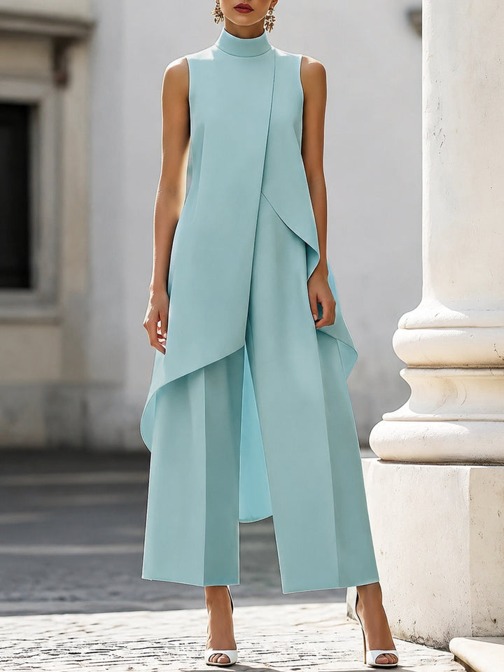 Zoey | Women's Co Ord Pant Set Asymmetric High Neck Wide Leg
