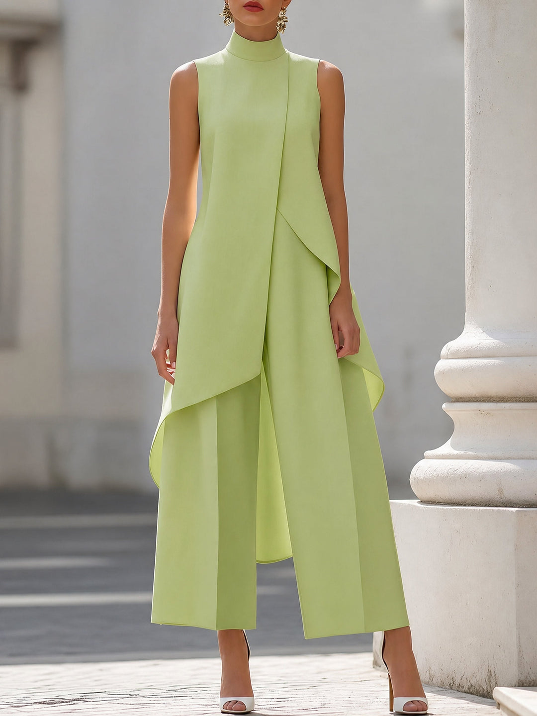 Zoey | Women's Co Ord Pant Set Asymmetric High Neck Wide Leg