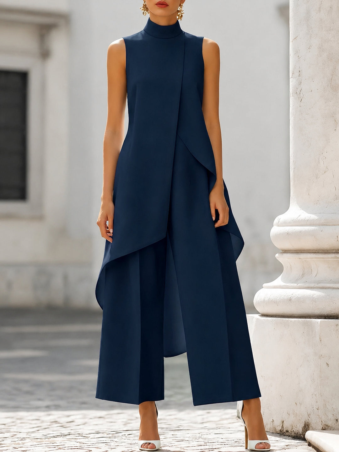 Zoey | Women's Co Ord Pant Set Asymmetric High Neck Wide Leg