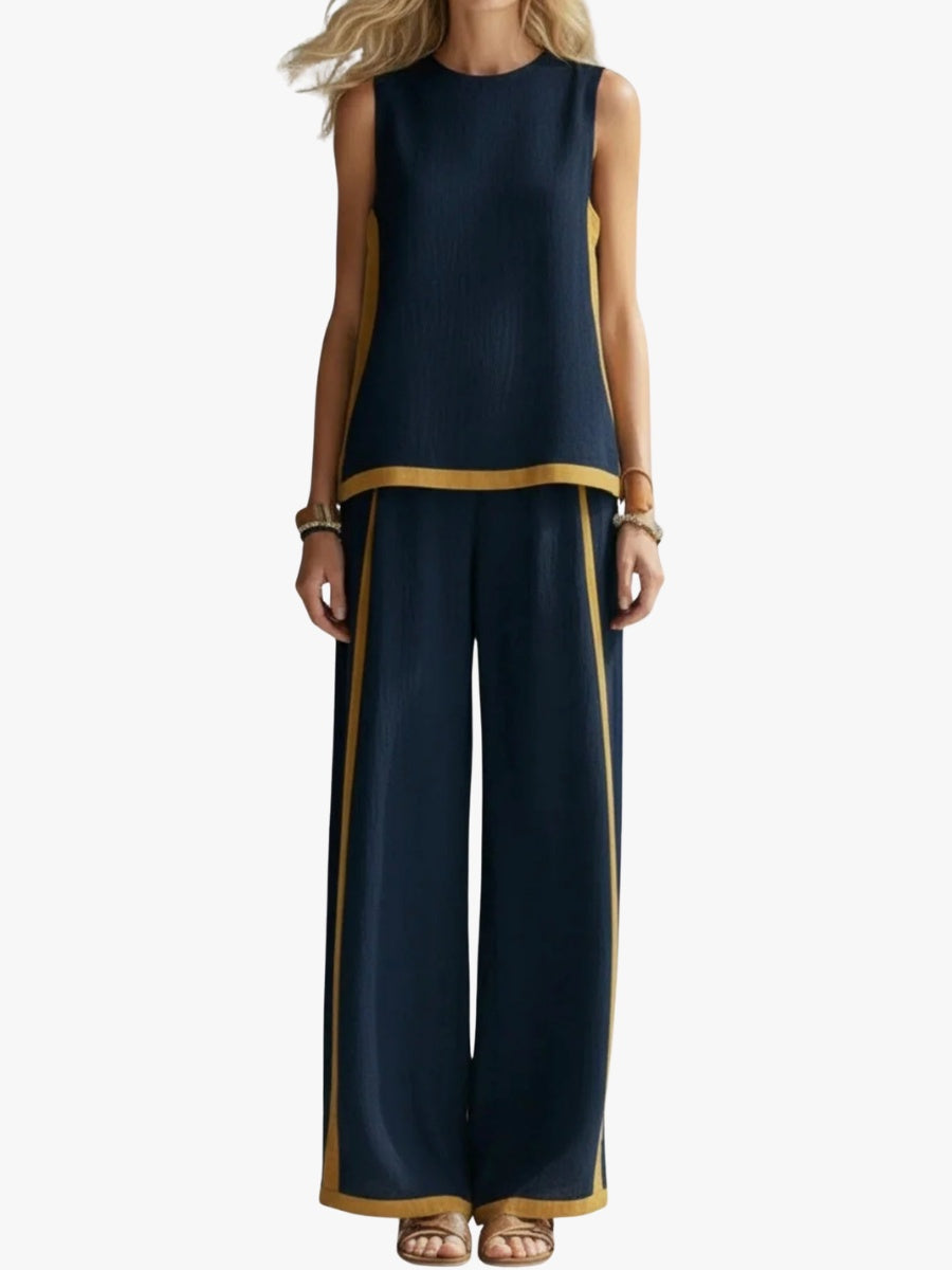 Zoey | Women's Linen Set Sleeveless Top and Wide Leg Pant Set